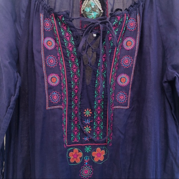 JOHNNY WAS * Indigo Embroidered Peasant/Boho Style Dress - Picture 4 of 9